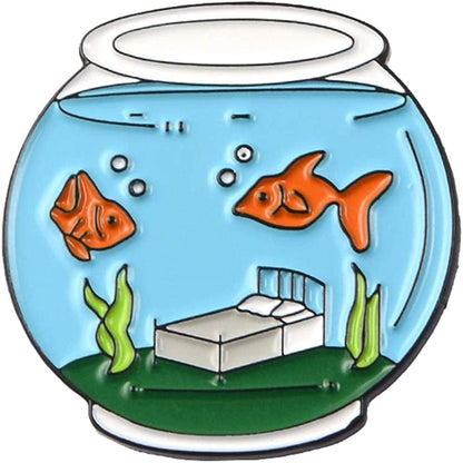 Ink2055 Cute Goldfish Fish Tank Enamel Brooch Pin Lapel Denim Jeans Coat Badge Brooches Gifts Jewelry 4pcs
