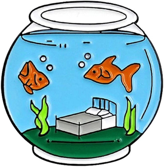 Ink2055 Cute Goldfish Fish Tank Enamel Brooch Pin Lapel Denim Jeans Coat Badge Brooches Gifts Jewelry Blue