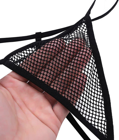 Inlzdz Women'S See-Through Fishnet Bikini Bra Top with G-String Extreme Swimwear Bathing Suit