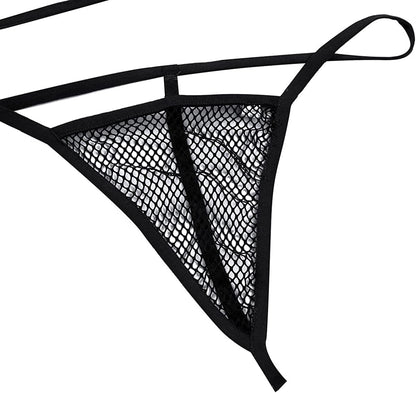 Inlzdz Women'S See-Through Fishnet Bikini Bra Top with G-String Extreme Swimwear Bathing Suit