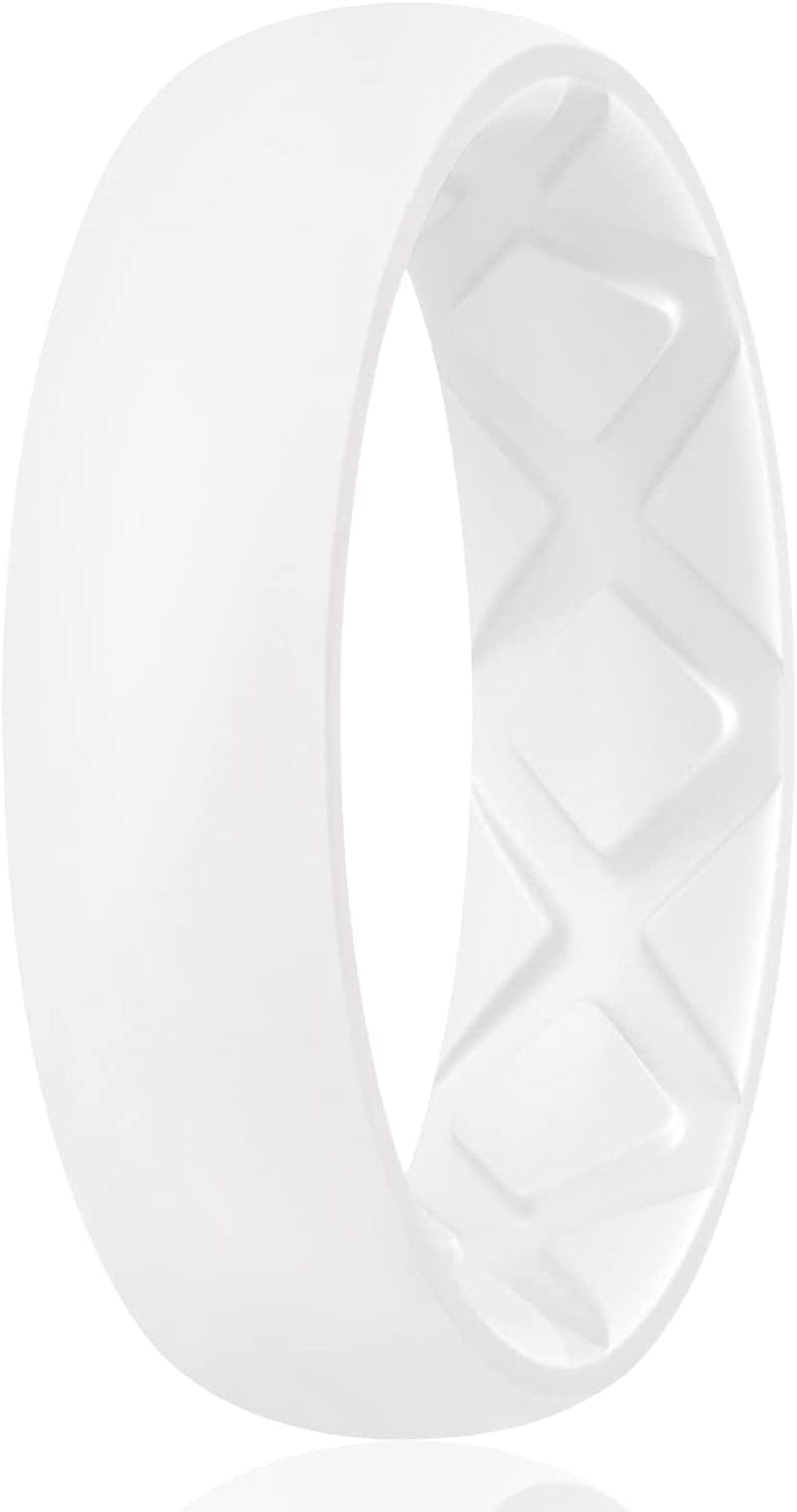 Inner Arc Ergonomic Breathable Design, Silicone Rings for Women with Half Sizes, Women'S Silicone Wedding Band, 6Mm Wide - 2Mm Thick SETJ-White / 5.5(16.1mm)