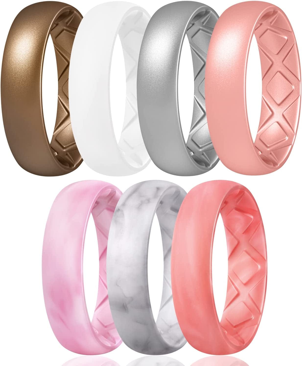 Inner Arc Ergonomic Breathable Design, Silicone Rings for Women with Half Sizes, Women'S Silicone Wedding Band, 6Mm Wide - 2Mm Thick SETD2-Bronze,White,Metallic Silver,Light Red Camo,Rose Gold,Pink Camo,Marble / 5.5(16.1mm)