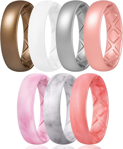 Inner Arc Ergonomic Breathable Design, Silicone Rings for Women with Half Sizes, Women'S Silicone Wedding Band, 6Mm Wide - 2Mm Thick SETD2-Bronze,White,Metallic Silver,Light Red Camo,Rose Gold,Pink Camo,Marble / 5.5(16.1mm)