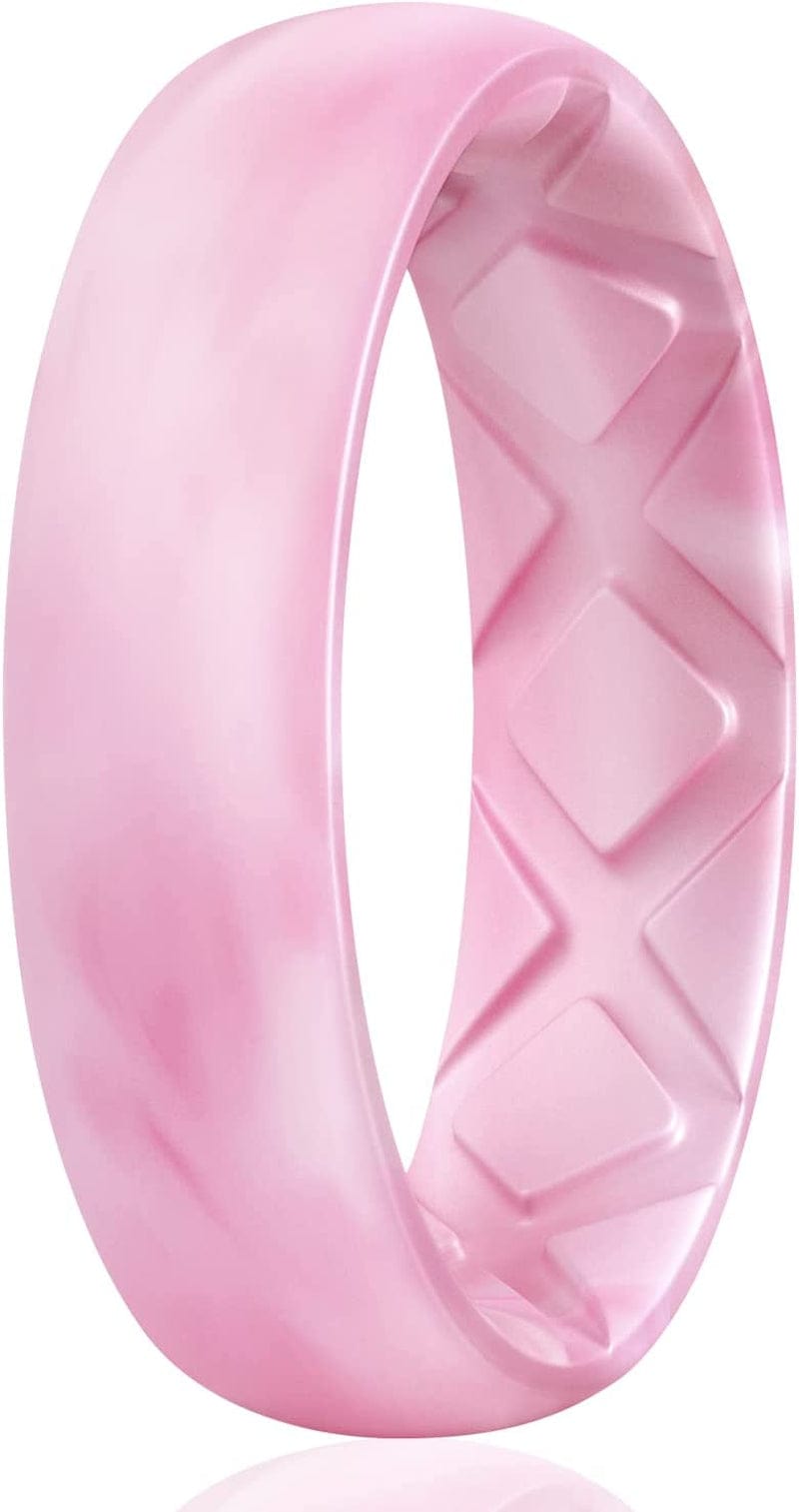Inner Arc Ergonomic Breathable Design, Silicone Rings for Women with Half Sizes, Women'S Silicone Wedding Band, 6Mm Wide - 2Mm Thick SETC1-Pink Camo / 9(18.9mm)