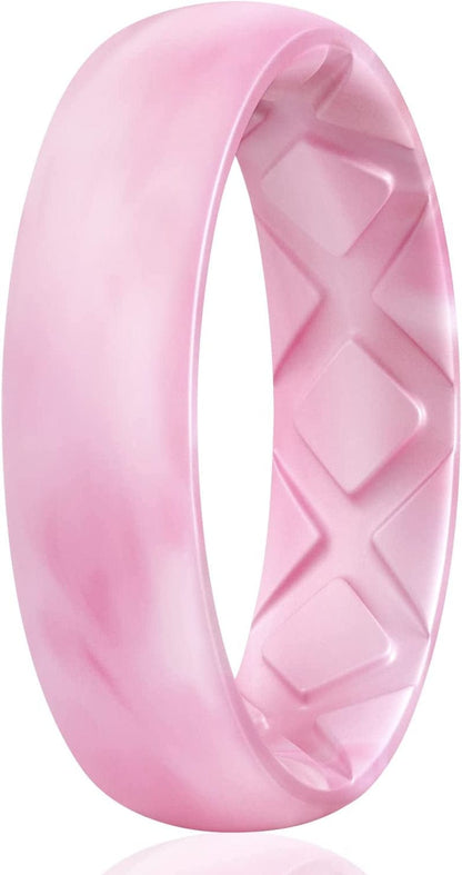 Inner Arc Ergonomic Breathable Design, Silicone Rings for Women with Half Sizes, Women'S Silicone Wedding Band, 6Mm Wide - 2Mm Thick SETC1-Pink Camo / 9(18.9mm)