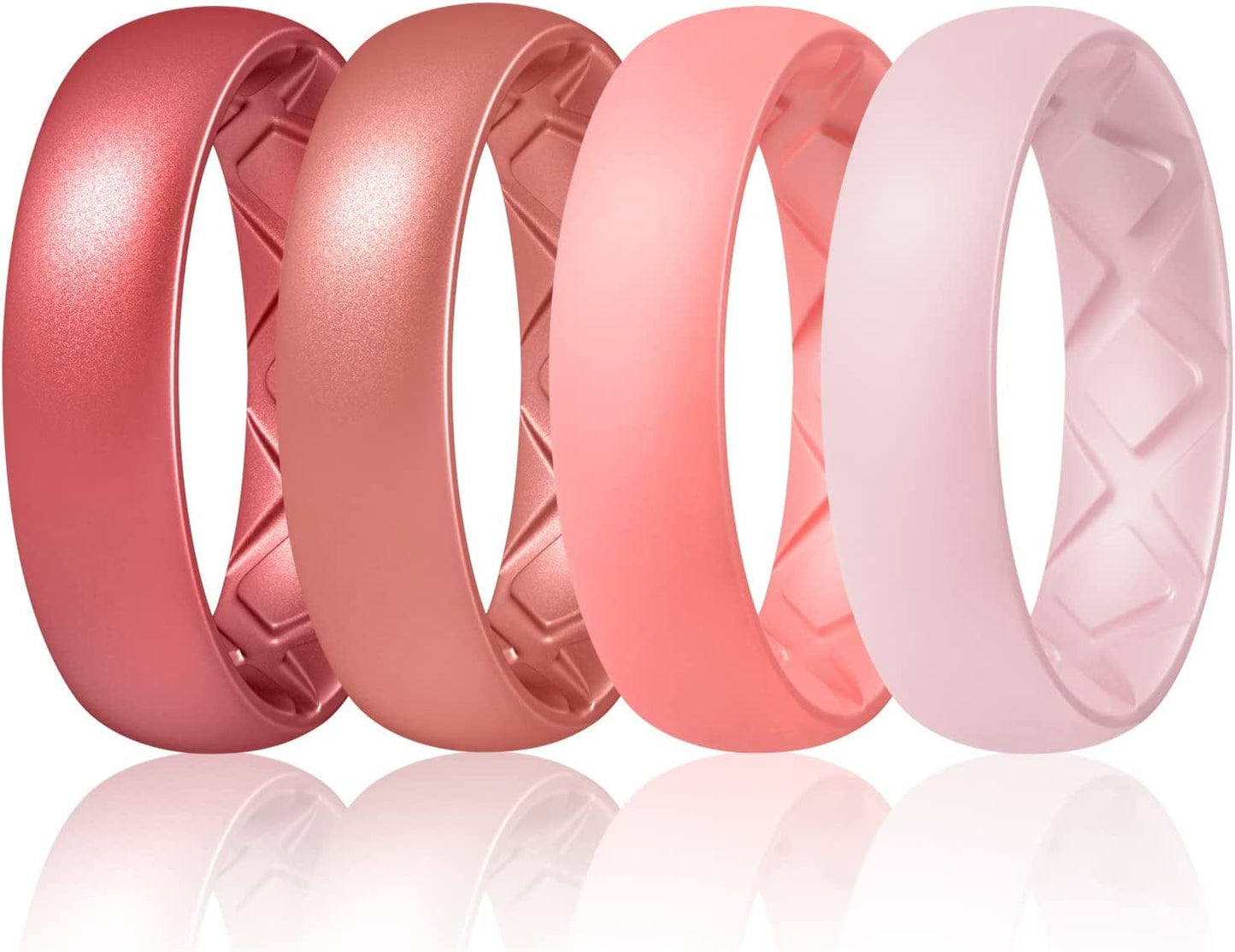 Inner Arc Ergonomic Breathable Design, Silicone Rings for Women with Half Sizes, Women'S Silicone Wedding Band, 6Mm Wide - 2Mm Thick SETD-Metallic Wine Red, Metallic Rose Red, Faint Red, Pink Sand / 8.5(18.5mm)