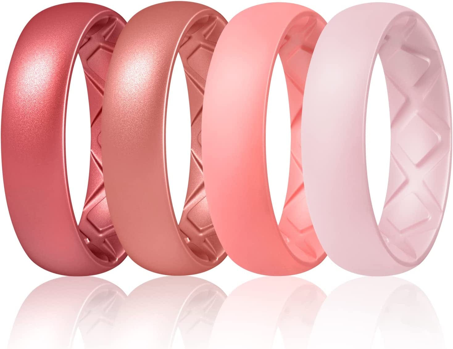 Inner Arc Ergonomic Breathable Design, Silicone Rings for Women with Half Sizes, Women'S Silicone Wedding Band, 6Mm Wide - 2Mm Thick SETD-Metallic Wine Red, Metallic Rose Red, Faint Red, Pink Sand / 8.5(18.5mm)