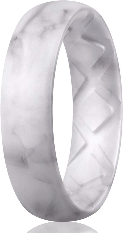 Inner Arc Ergonomic Breathable Design, Silicone Rings for Women with Half Sizes, Women'S Silicone Wedding Band, 6Mm Wide - 2Mm Thick SETM3-Marble / 3.5(14.8mm)