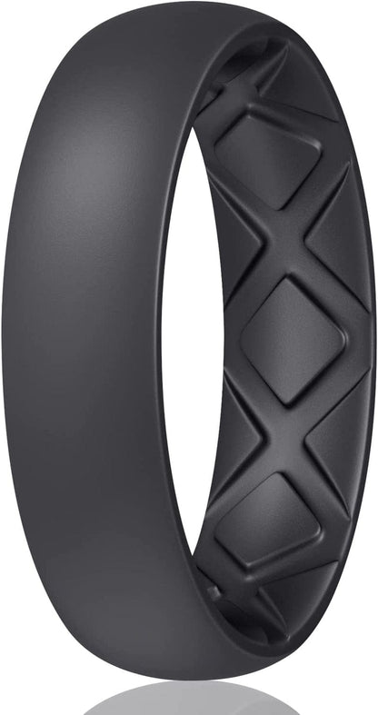 Inner Arc Ergonomic Breathable Design, Silicone Rings for Women with Half Sizes, Women'S Silicone Wedding Band, 6Mm Wide - 2Mm Thick SETK-Black / 4.5(15.5mm)