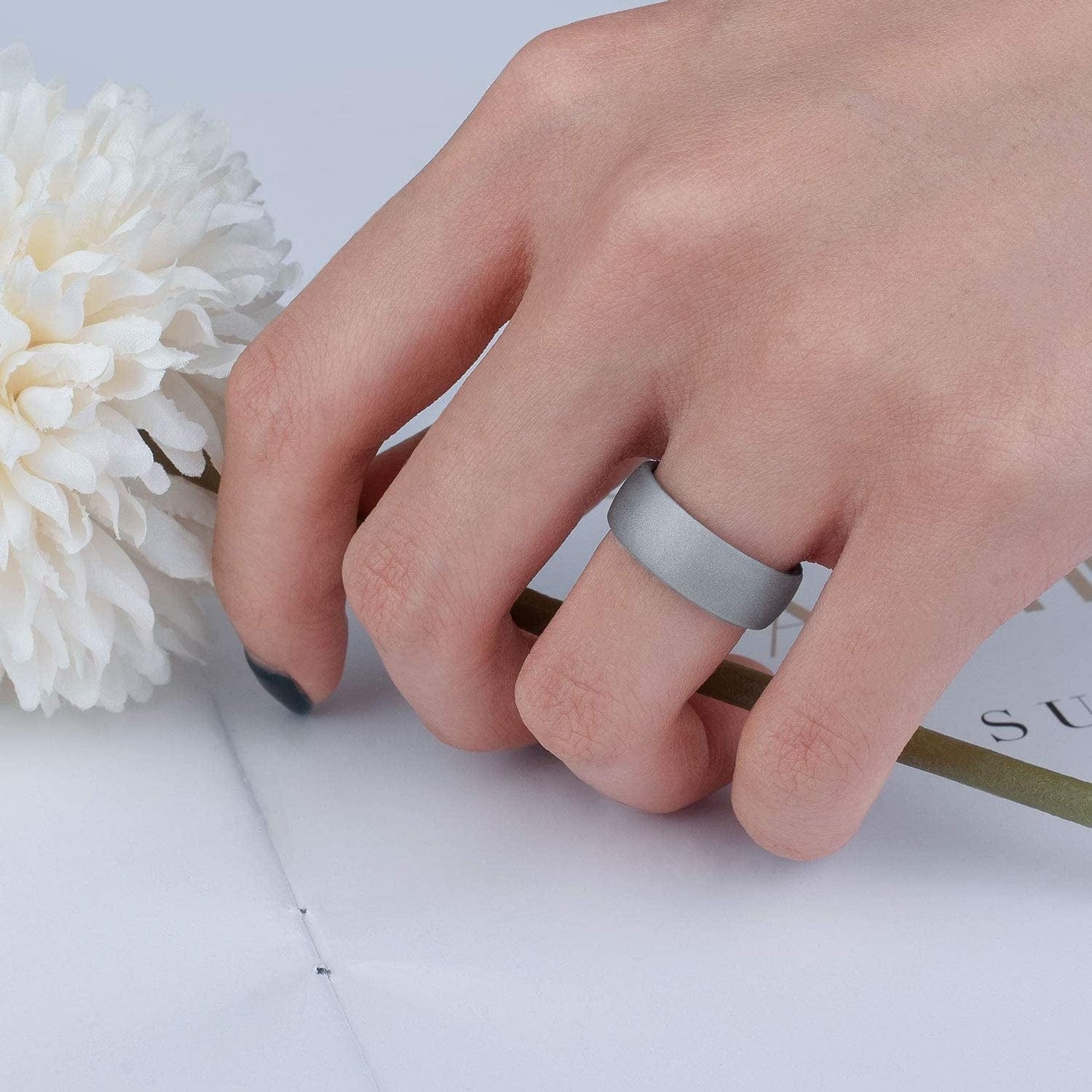 Inner Arc Ergonomic Breathable Design, Silicone Rings for Women with Half Sizes, Women'S Silicone Wedding Band, 6Mm Wide - 2Mm Thick