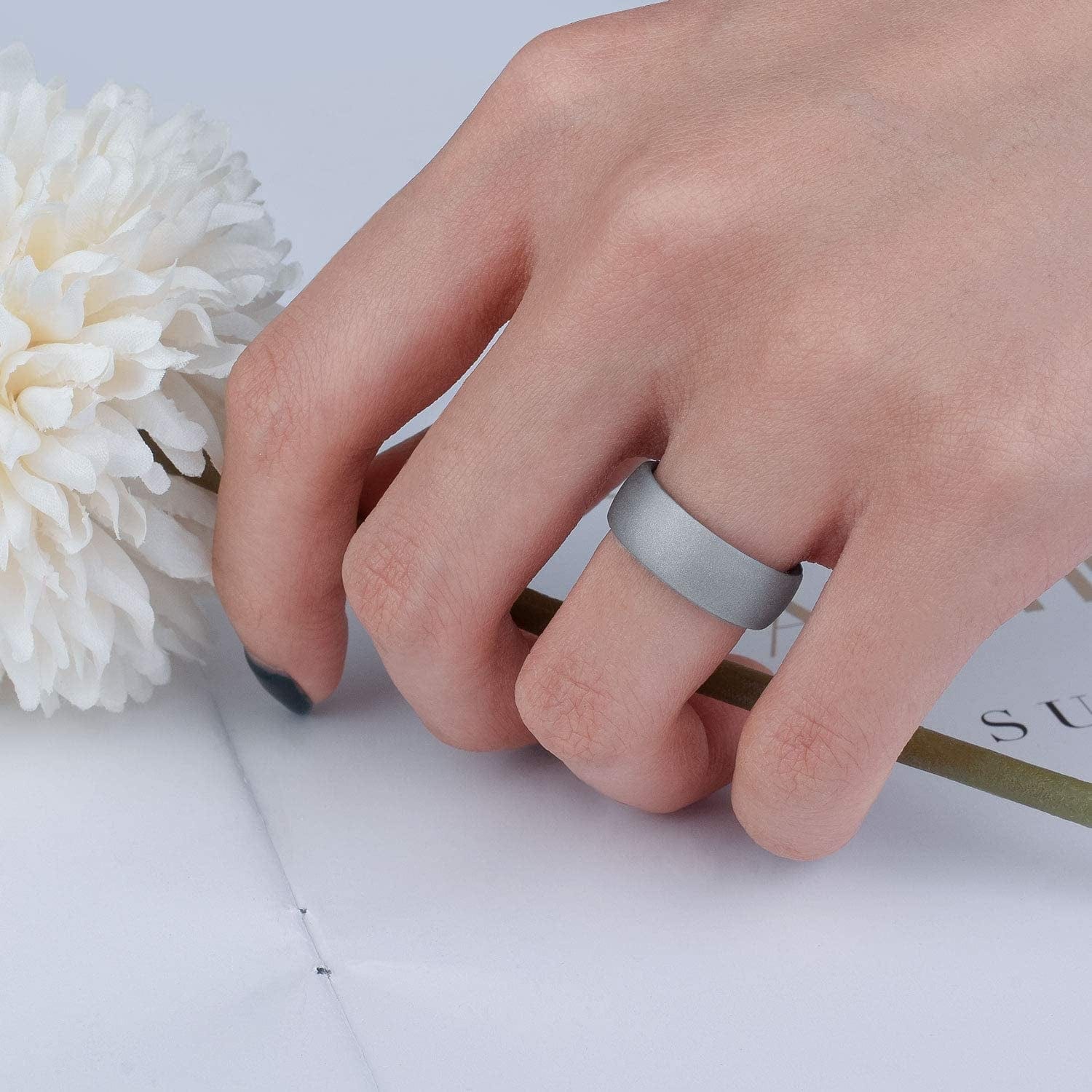 Inner Arc Ergonomic Breathable Design, Silicone Rings for Women with Half Sizes, Women'S Silicone Wedding Band, 6Mm Wide - 2Mm Thick