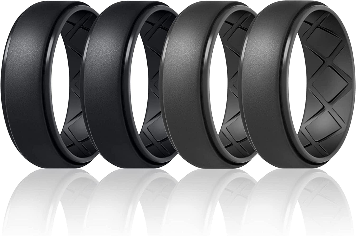 Inner Arc Ergonomic Breathable Design, Silicone Rings Mens with Half Sizes, 7 Rings / 4 Rings / 1 Ring Rubber Wedding Bands, 10Mm Wide-2.5Mm Thick… SETM39-Black,Black,Black Gray,Black Grey / 11(20.6mm)
