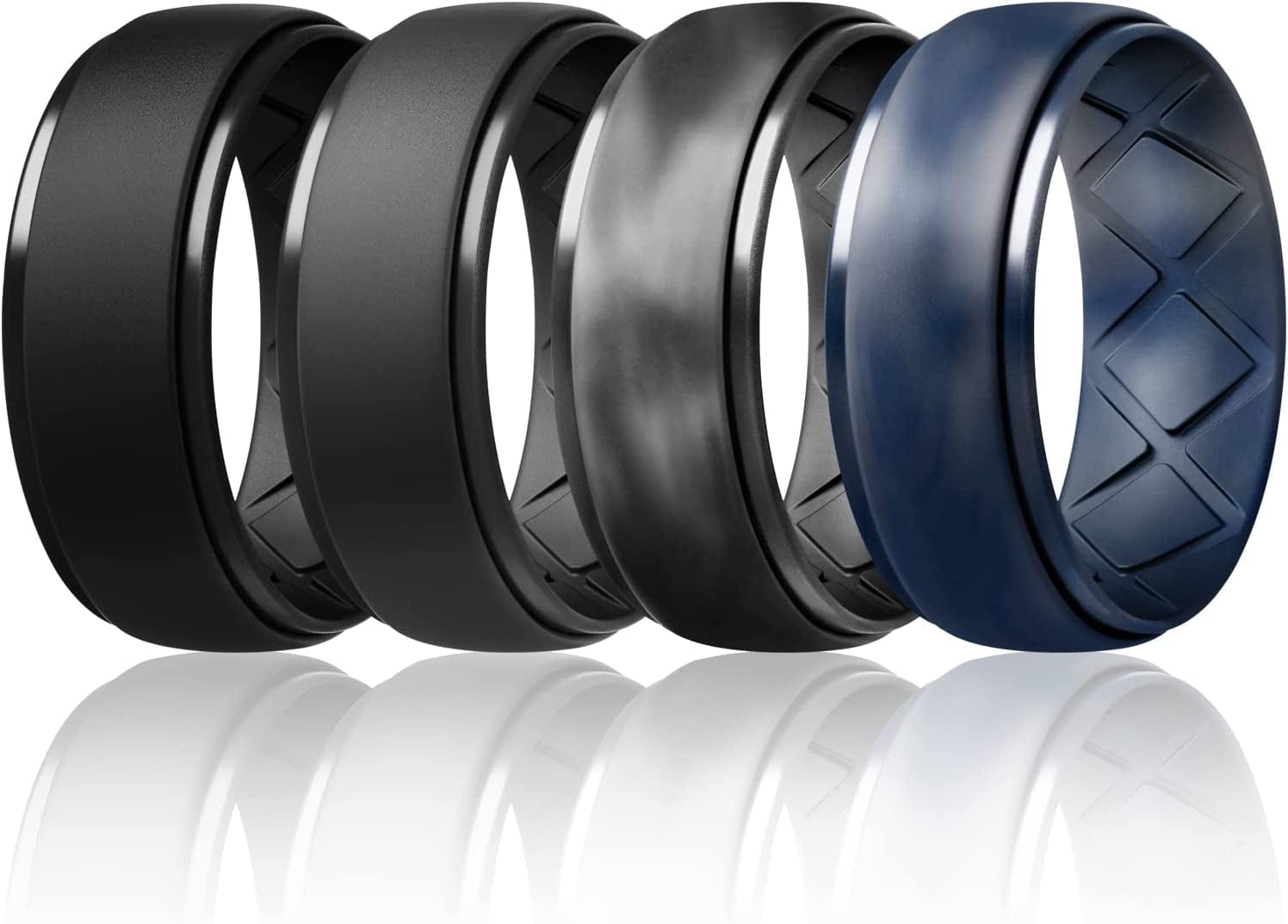 Inner Arc Ergonomic Breathable Design, Silicone Rings Mens with Half Sizes, 7 Rings / 4 Rings / 1 Ring Rubber Wedding Bands, 10Mm Wide-2.5Mm Thick… SETD-Black,Black Gray,Black Gray-Black Camo,Black Gray- Blue Camo / 8.5(18.5mm)