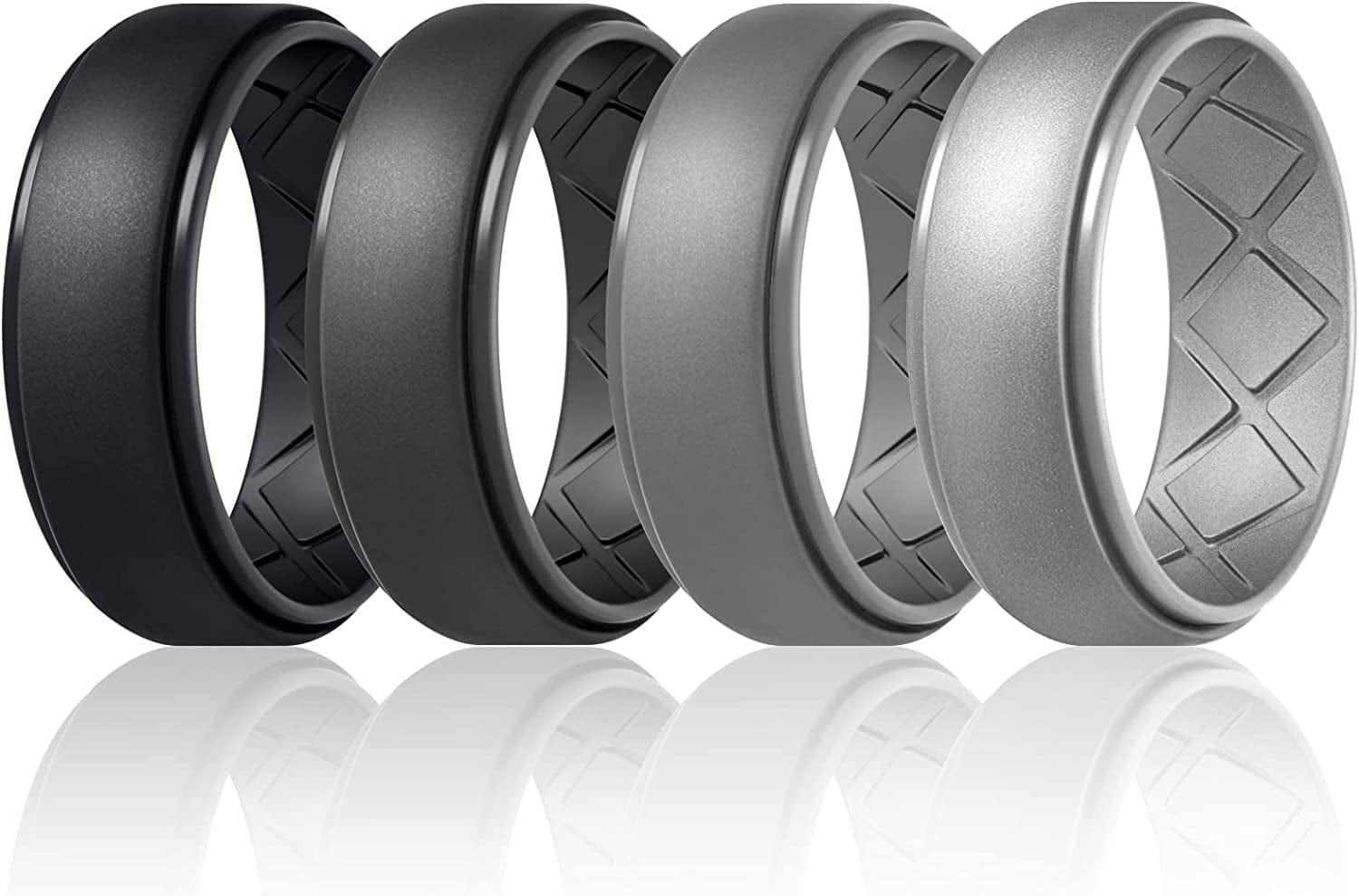 Inner Arc Ergonomic Breathable Design, Silicone Rings Mens with Half Sizes, 7 Rings / 4 Rings / 1 Ring Rubber Wedding Bands, 10Mm Wide-2.5Mm Thick… SETM27-Black,Deep Gray,Light Grey,Metallic Silver / 13(22.3mm)