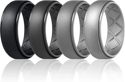 Inner Arc Ergonomic Breathable Design, Silicone Rings Mens with Half Sizes, 7 Rings / 4 Rings / 1 Ring Rubber Wedding Bands, 10Mm Wide-2.5Mm Thick… SETM27-Black,Deep Gray,Light Grey,Metallic Silver / 13(22.3mm)