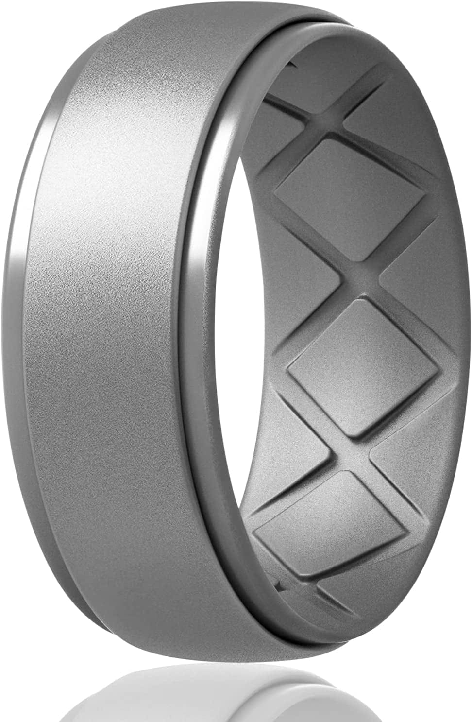 Inner Arc Ergonomic Breathable Design, Silicone Rings Mens with Half Sizes, 7 Rings / 4 Rings / 1 Ring Rubber Wedding Bands, 10Mm Wide-2.5Mm Thick… SETJ-Metallic Silver / 10(19.8mm)