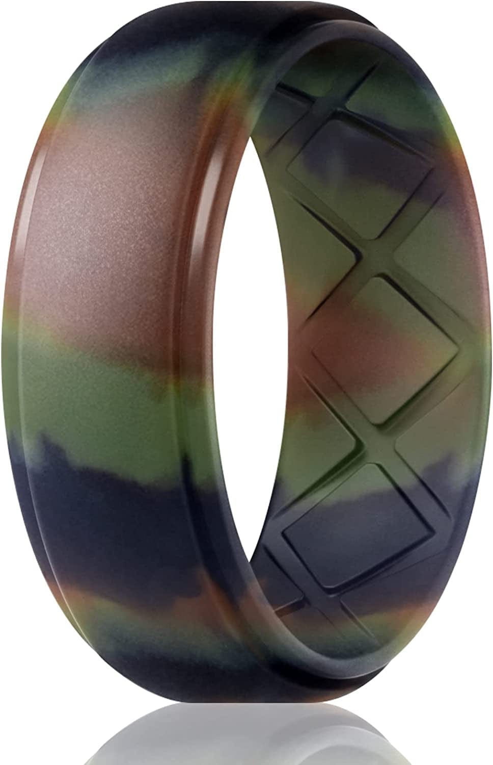 Inner Arc Ergonomic Breathable Design, Silicone Rings Mens with Half Sizes, 7 Rings / 4 Rings / 1 Ring Rubber Wedding Bands, 10Mm Wide-2.5Mm Thick… SETM31-Camo Green / 13(22.3mm)