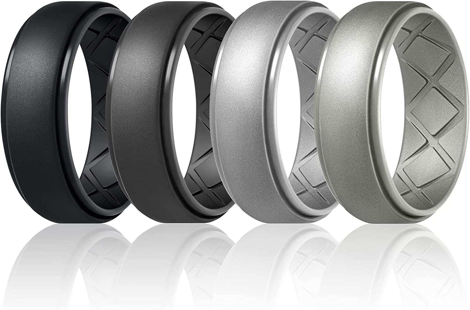 Inner Arc Ergonomic Breathable Design, Silicone Rings Mens with Half Sizes, 7 Rings / 4 Rings / 1 Ring Rubber Wedding Bands, 10Mm Wide-2.5Mm Thick… SETM38-Black,Deep Gray,Metallic Silver,Metal Tungsten Steel / 7(17.3mm)