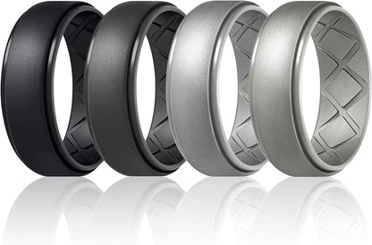 Inner Arc Ergonomic Breathable Design, Silicone Rings Mens with Half Sizes, 7 Rings / 4 Rings / 1 Ring Rubber Wedding Bands, 10Mm Wide-2.5Mm Thick… SETM38-Black,Deep Gray,Metallic Silver,Metal Tungsten Steel / 7(17.3mm)