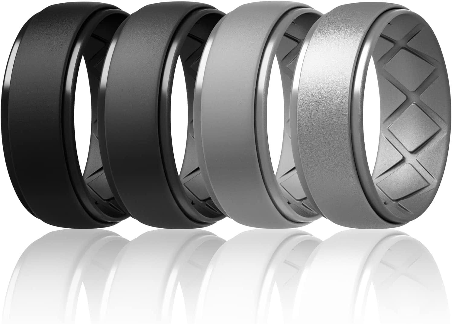 Inner Arc Ergonomic Breathable Design, Silicone Rings Mens with Half Sizes, 7 Rings / 4 Rings / 1 Ring Rubber Wedding Bands, 10Mm Wide-2.5Mm Thick… SETC-Black,Black Gray,Light Grey,Metallic Silver / 10(19.8mm)