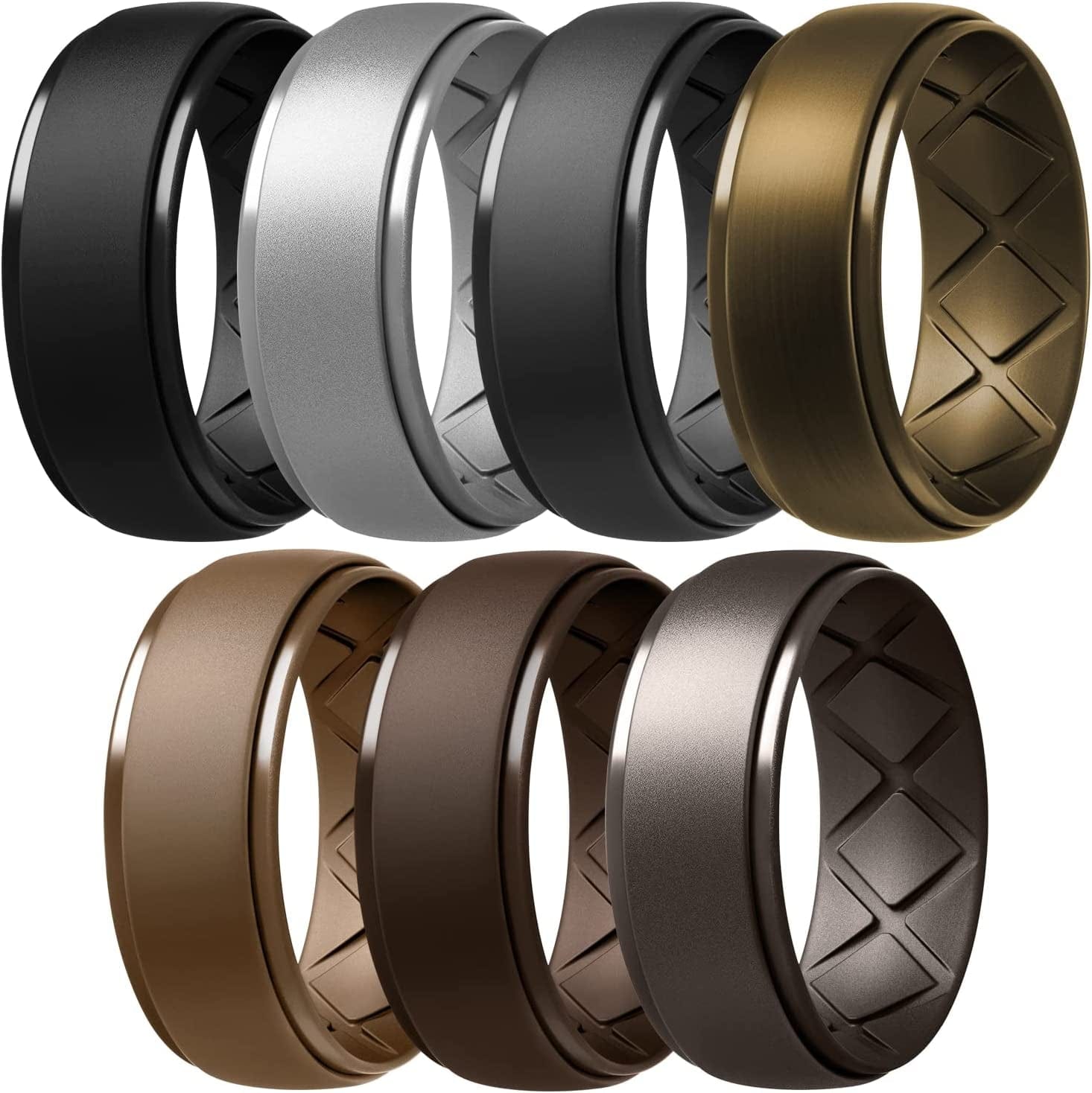 Inner Arc Ergonomic Breathable Design, Silicone Rings Mens with Half Sizes, 7 Rings / 4 Rings / 1 Ring Rubber Wedding Bands, 10Mm Wide-2.5Mm Thick… SETC-Black,Black Gray,Light Gray,Dark silver,Bronze,Dark Brown,Brown Gun / 7(17.3mm)