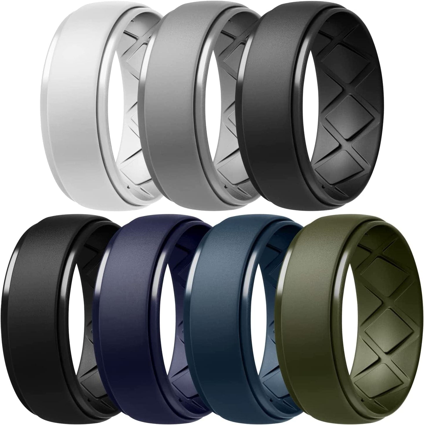 Inner Arc Ergonomic Breathable Design, Silicone Rings Mens with Half Sizes, 7 Rings / 4 Rings / 1 Ring Rubber Wedding Bands, 10Mm Wide-2.5Mm Thick… SETH2-Black,Black Gray,Light Gray,White,Dark Blue,Twilight Blue,Olive Green / 8(18.2mm)
