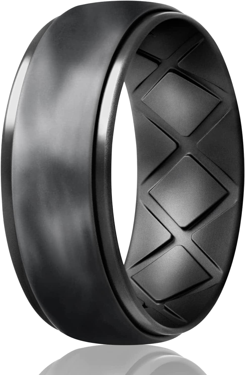 Inner Arc Ergonomic Breathable Design, Silicone Rings Mens with Half Sizes, 7 Rings / 4 Rings / 1 Ring Rubber Wedding Bands, 10Mm Wide-2.5Mm Thick… SETL-Black Gray-Gray Camo / 6.5(16.9mm)