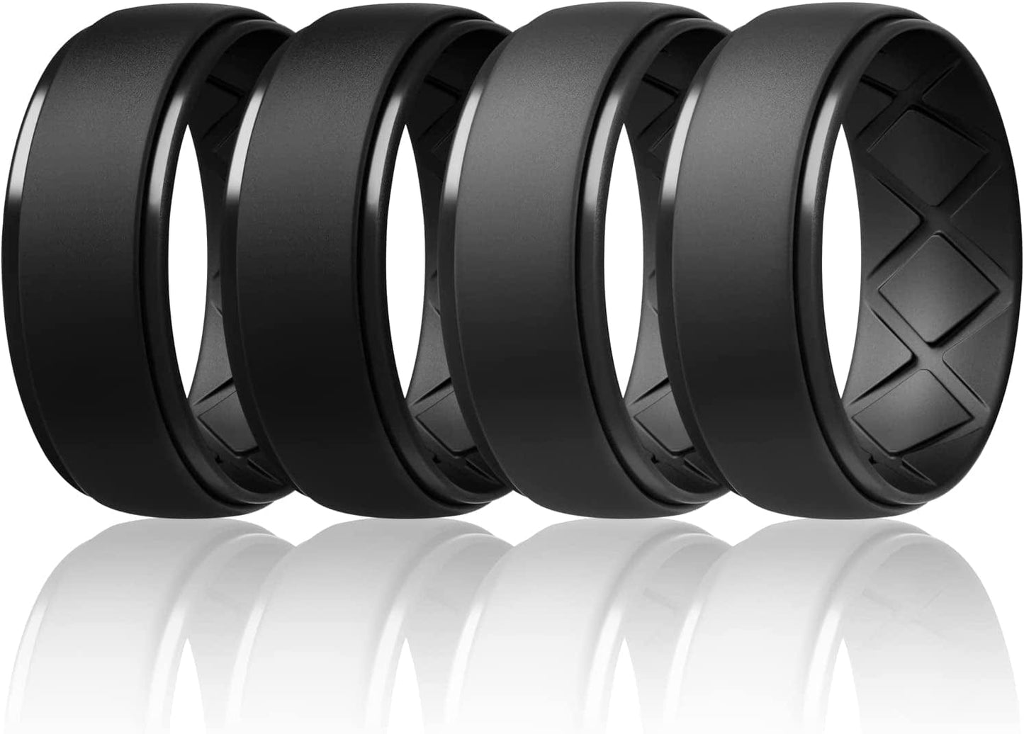 Inner Arc Ergonomic Breathable Design, Silicone Rings Mens with Half Sizes, 7 Rings / 4 Rings / 1 Ring Rubber Wedding Bands, 10Mm Wide-2.5Mm Thick… SETA2-Black,Black,Black Gray,Black Gray / 10(19.8mm)