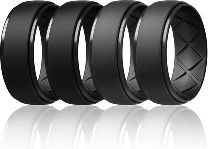 Inner Arc Ergonomic Breathable Design, Silicone Rings Mens with Half Sizes, 7 Rings / 4 Rings / 1 Ring Rubber Wedding Bands, 10Mm Wide-2.5Mm Thick… SETA2-Black,Black,Black Gray,Black Gray / 10(19.8mm)