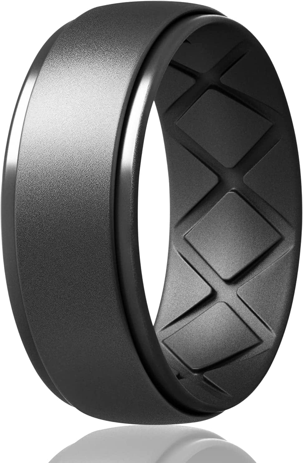 Inner Arc Ergonomic Breathable Design, Silicone Rings Mens with Half Sizes, 7 Rings / 4 Rings / 1 Ring Rubber Wedding Bands, 10Mm Wide-2.5Mm Thick… SETK-Metallic Black Gray / 9(18.9mm)