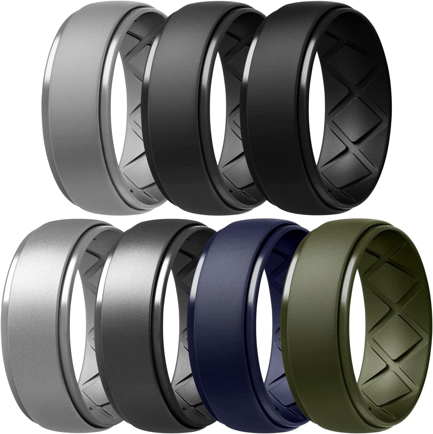 Inner Arc Ergonomic Breathable Design, Silicone Rings Mens with Half Sizes, 7 Rings / 4 Rings / 1 Ring Rubber Wedding Bands, 10Mm Wide-2.5Mm Thick… SETH-Black,Black Gray,Light Grey,Metallic Silver,Dark Blue,Metallic Black Gray,Olive Green / 10.5(20.2mm)