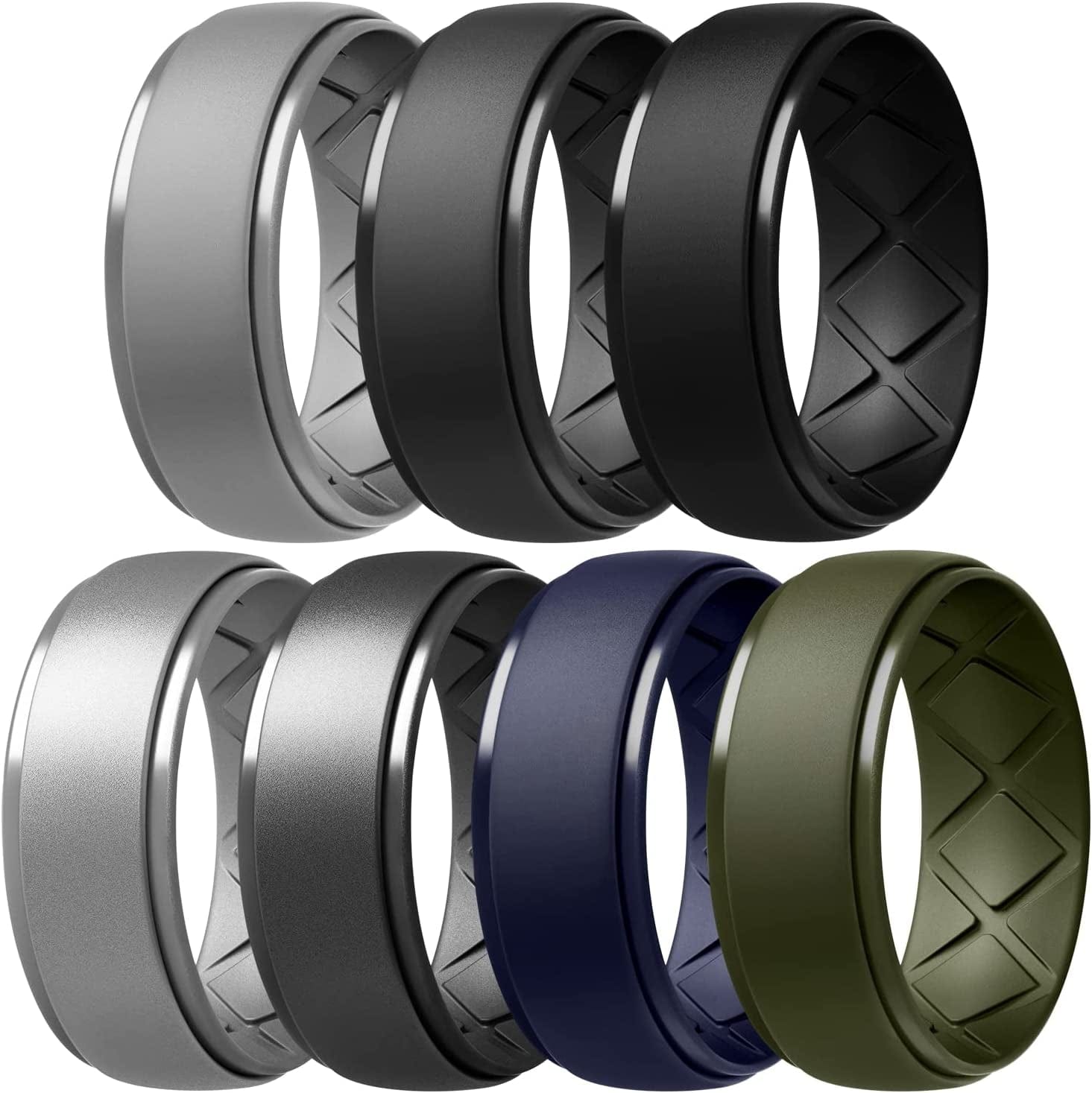 Inner Arc Ergonomic Breathable Design, Silicone Rings Mens with Half Sizes, 7 Rings / 4 Rings / 1 Ring Rubber Wedding Bands, 10Mm Wide-2.5Mm Thick… SETH-Black,Black Gray,Light Grey,Metallic Silver,Dark Blue,Metallic Black Gray,Olive Green / 10.5(20.2mm)