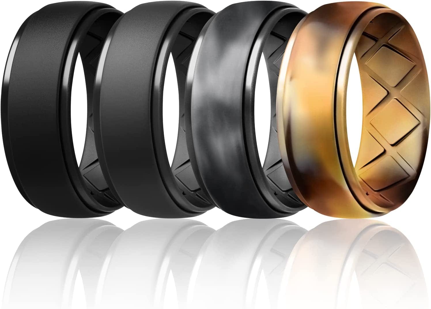 Inner Arc Ergonomic Breathable Design, Silicone Rings Mens with Half Sizes, 7 Rings / 4 Rings / 1 Ring Rubber Wedding Bands, 10Mm Wide-2.5Mm Thick… SETE-Black,Black Gray,Black Gray-Black Camo,Camo Sand / 15.5(24.2mm)