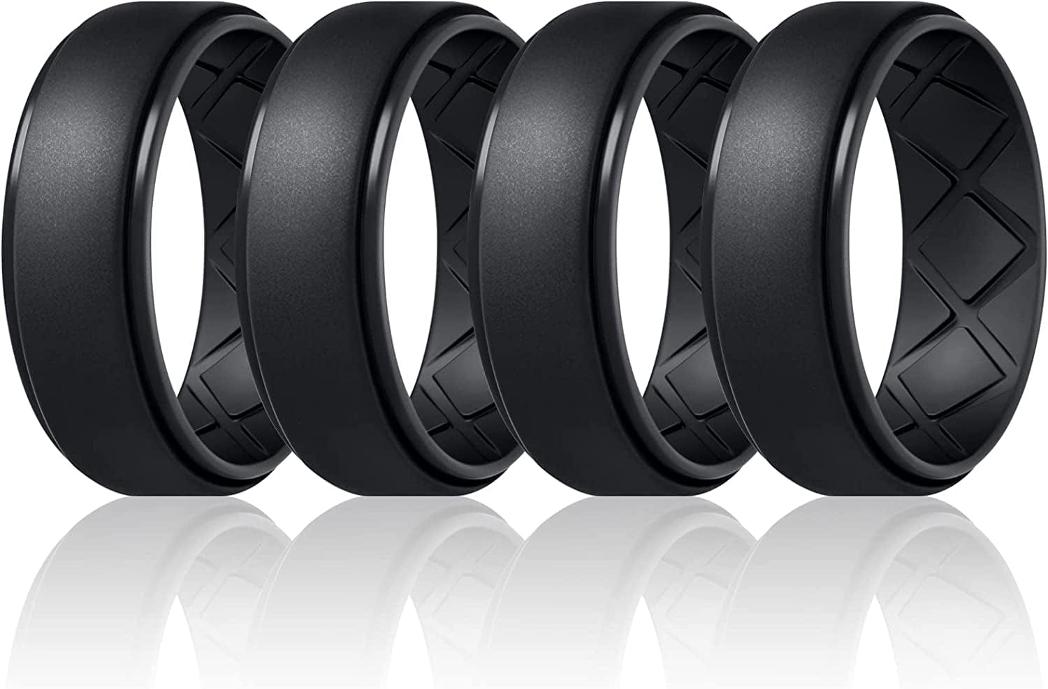 Inner Arc Ergonomic Breathable Design, Silicone Rings Mens with Half Sizes, 7 Rings / 4 Rings / 1 Ring Rubber Wedding Bands, 10Mm Wide-2.5Mm Thick… SETM41-ALL Black / 9(18.9mm)