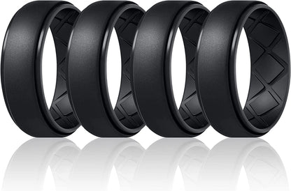 Inner Arc Ergonomic Breathable Design, Silicone Rings Mens with Half Sizes, 7 Rings / 4 Rings / 1 Ring Rubber Wedding Bands, 10Mm Wide-2.5Mm Thick… SETM41-ALL Black / 9(18.9mm)
