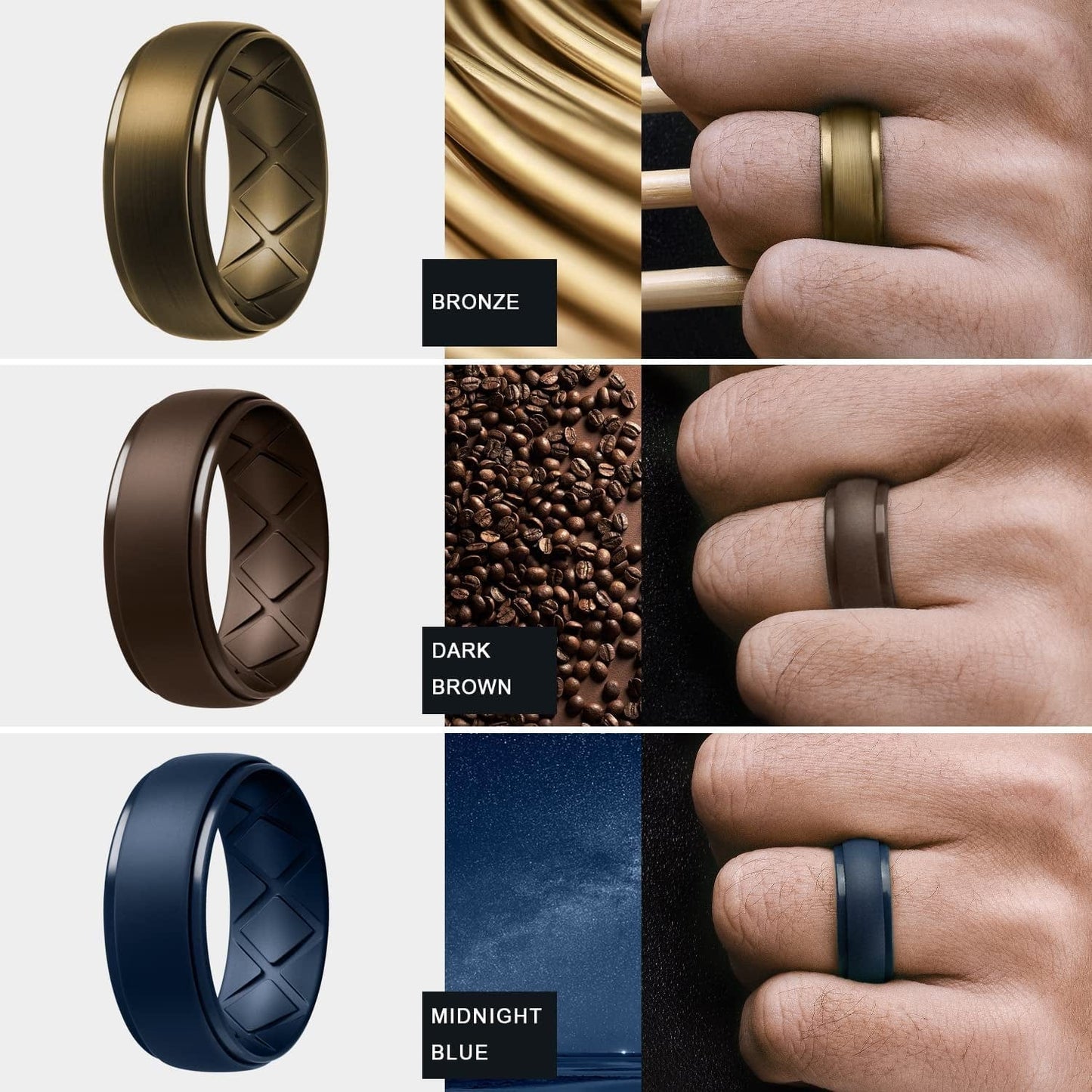Inner Arc Ergonomic Breathable Design, Silicone Rings Mens with Half Sizes, 7 Rings / 4 Rings / 1 Ring Rubber Wedding Bands, 10Mm Wide-2.5Mm Thick…