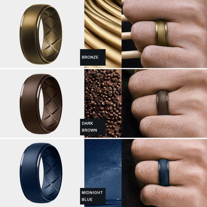 Inner Arc Ergonomic Breathable Design, Silicone Rings Mens with Half Sizes, 7 Rings / 4 Rings / 1 Ring Rubber Wedding Bands, 10Mm Wide-2.5Mm Thick…