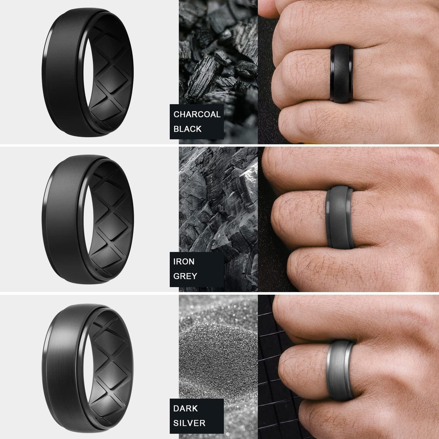 Inner Arc Ergonomic Breathable Design, Silicone Rings Mens with Half Sizes, 7 Rings / 4 Rings / 1 Ring Rubber Wedding Bands, 10Mm Wide-2.5Mm Thick…