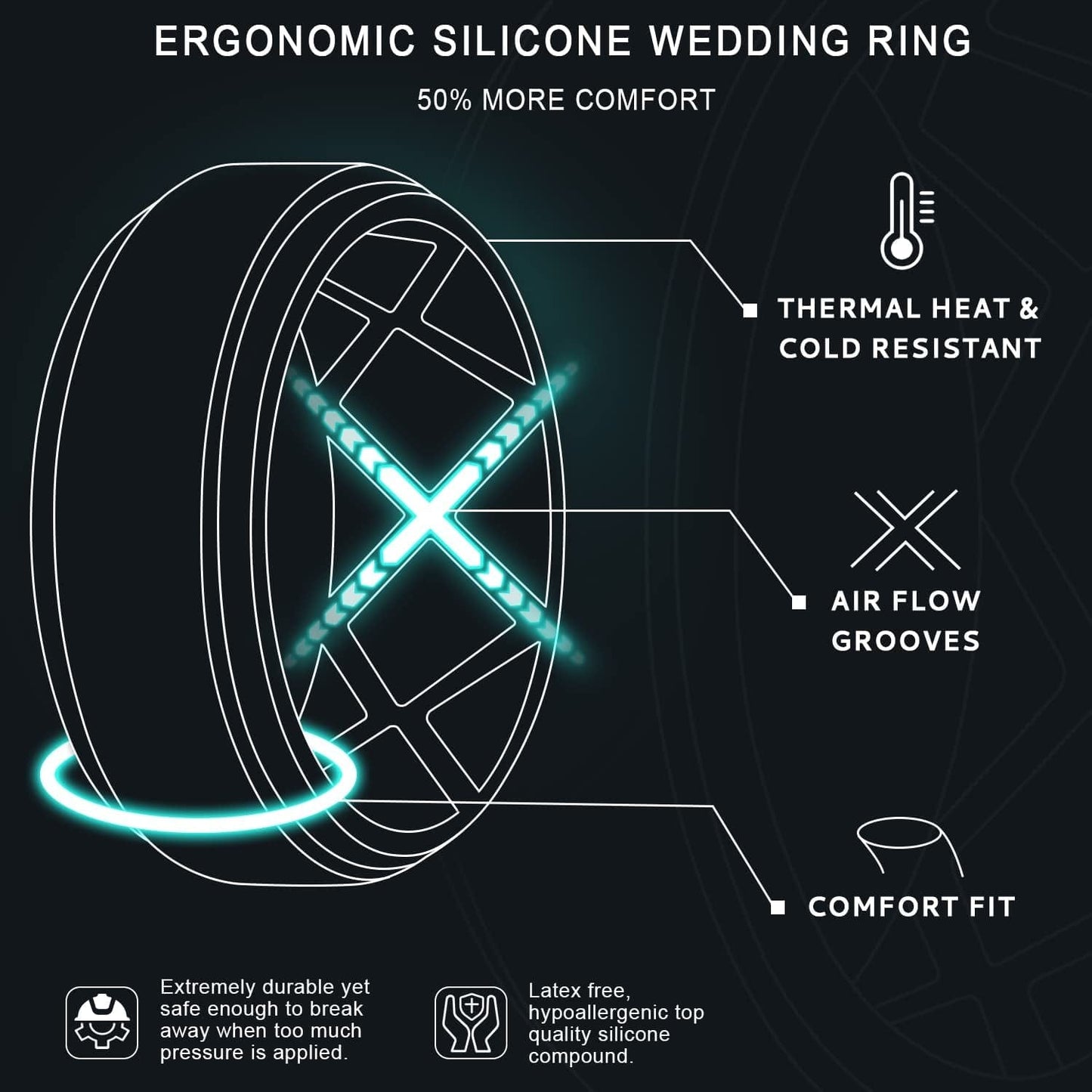 Inner Arc Ergonomic Breathable Design, Silicone Rings Mens with Half Sizes, 7 Rings / 4 Rings / 1 Ring Rubber Wedding Bands, 10Mm Wide-2.5Mm Thick…