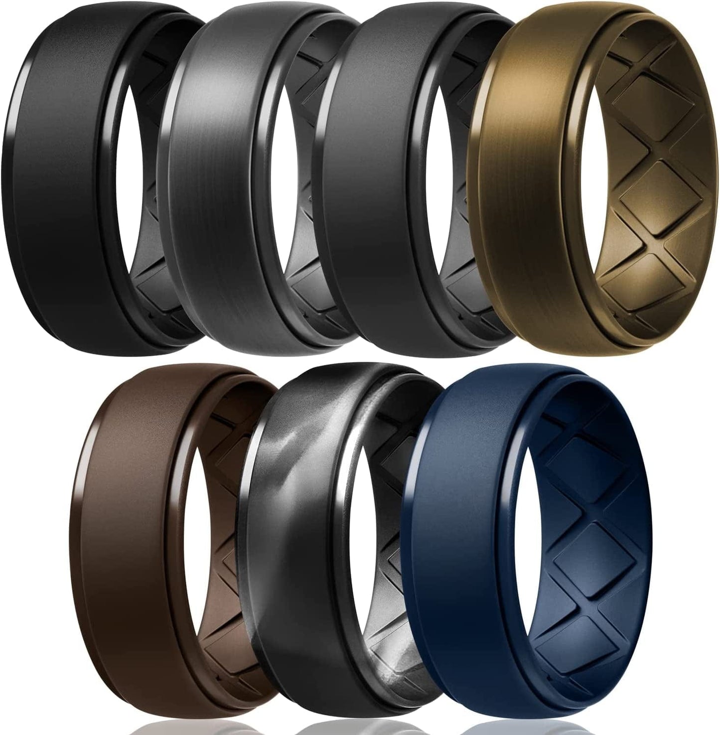 Inner Arc Ergonomic Breathable Design, Silicone Rings Mens with Half Sizes, 7 Rings / 4 Rings / 1 Ring Rubber Wedding Bands, 10Mm Wide-2.5Mm Thick… SETA1-Black,Black Gray,Black camo,Dark silver,Bronze,Dark Brown,Midnight Blue / 10(19.8mm)