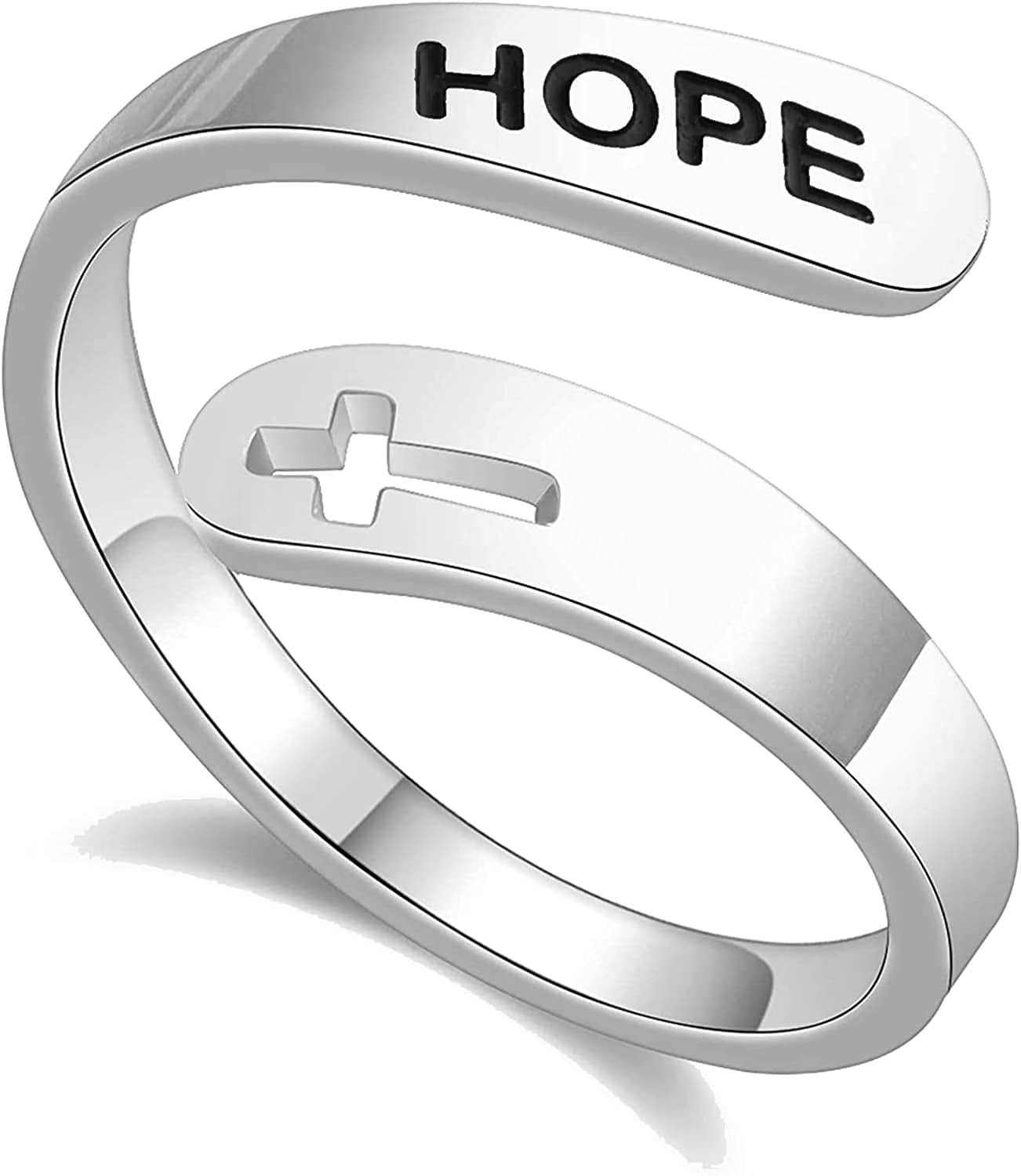 Inspirational Gifts for Women Stainless Steel Silver Cross Faith Ring Open Statement Rings for Women Girls Hope