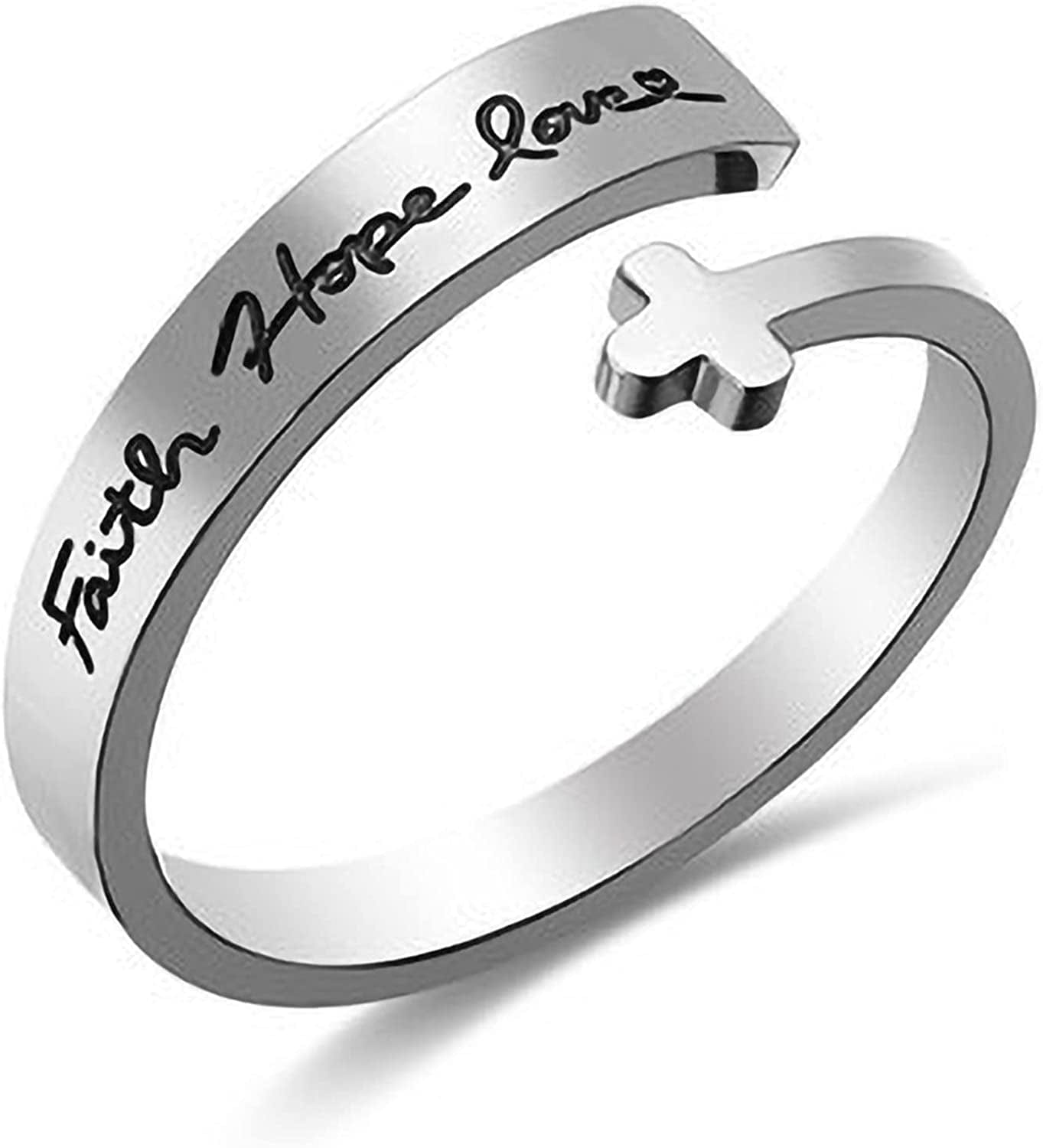 Inspirational Gifts for Women Stainless Steel Silver Cross Faith Ring Open Statement Rings for Women Girls Faith Hope Love