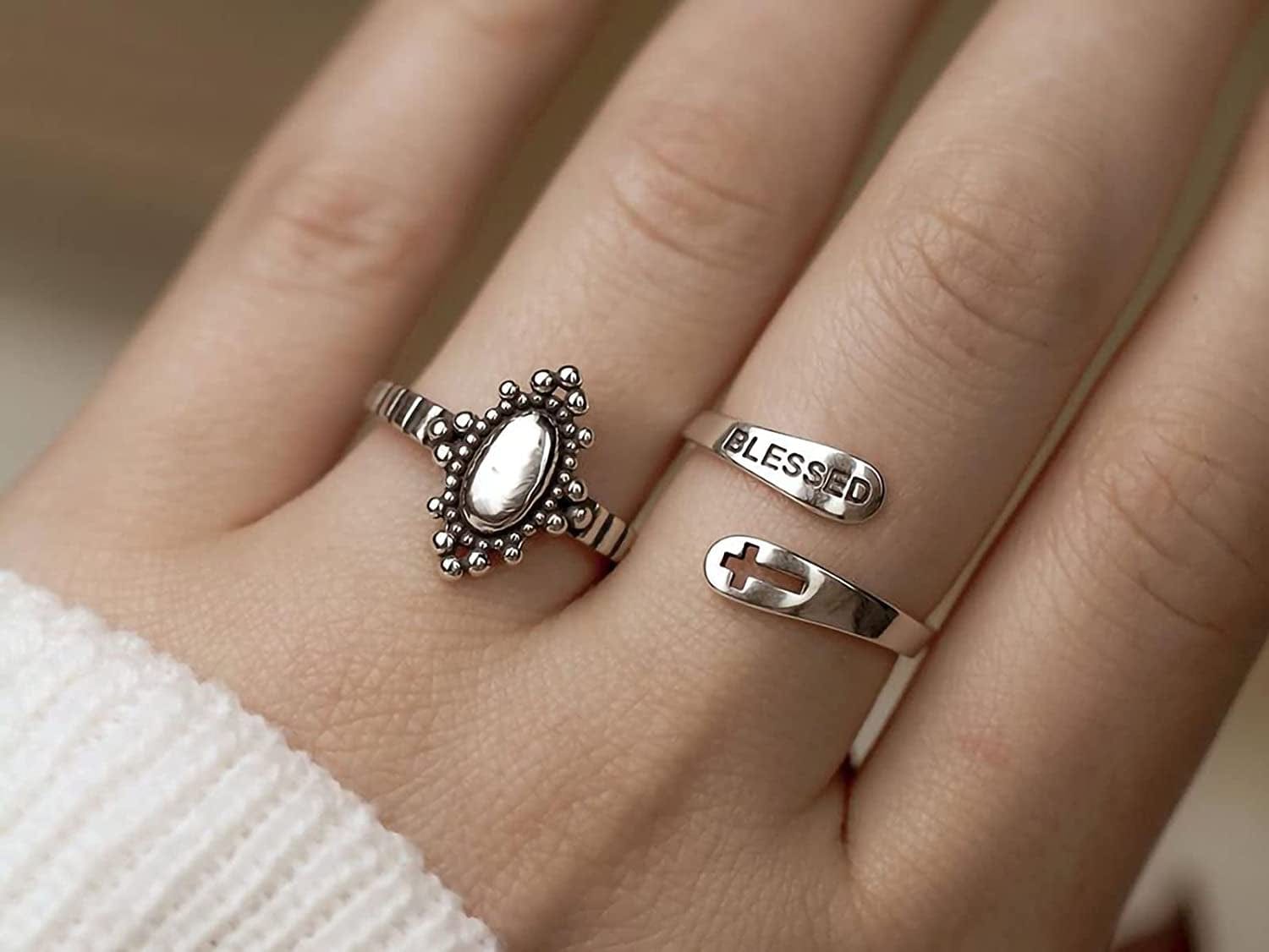 Inspirational Gifts for Women Stainless Steel Silver Cross Faith Ring Open Statement Rings for Women Girls