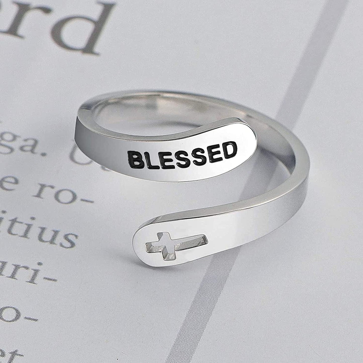 Inspirational Gifts for Women Stainless Steel Silver Cross Faith Ring Open Statement Rings for Women Girls