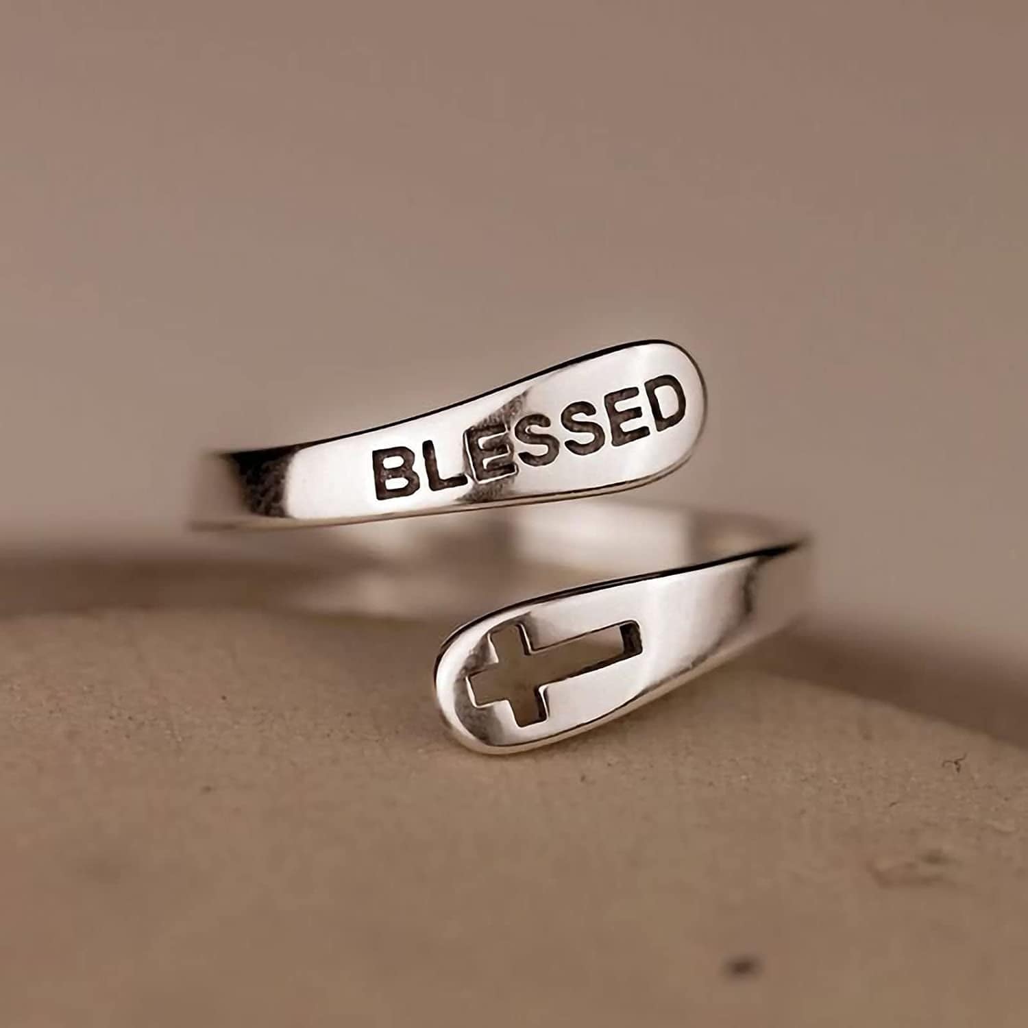 Inspirational Gifts for Women Stainless Steel Silver Cross Faith Ring Open Statement Rings for Women Girls