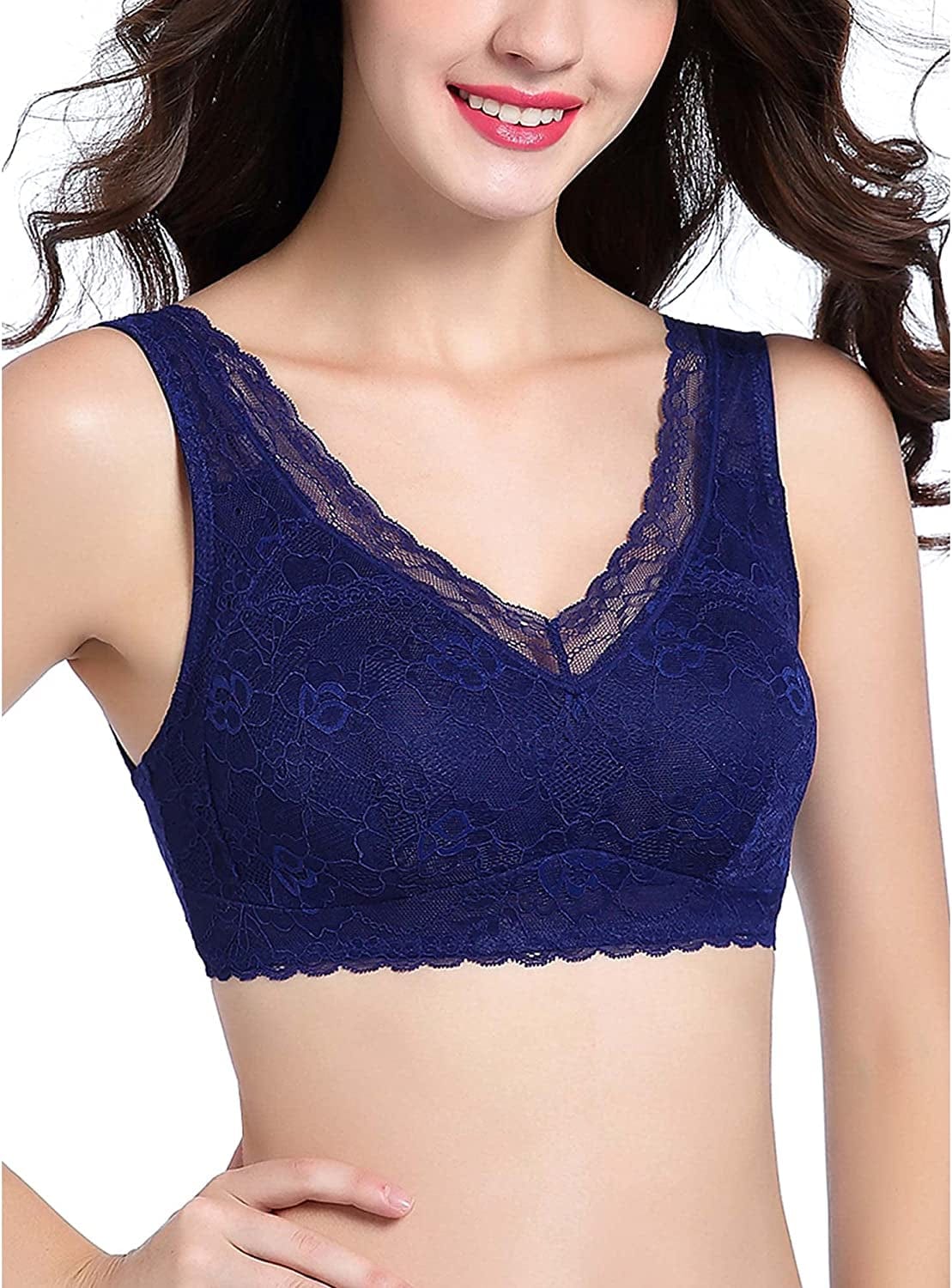 Intimate Portal Ange Pocketed Lace Bra - Full Coverage Lightly Padded Wire Free Sapphire / 36A/B