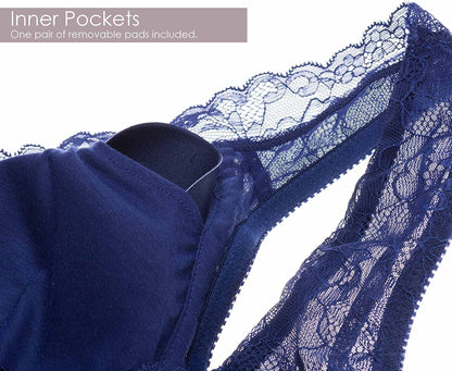 Intimate Portal Ange Pocketed Lace Bra - Full Coverage Lightly Padded Wire Free