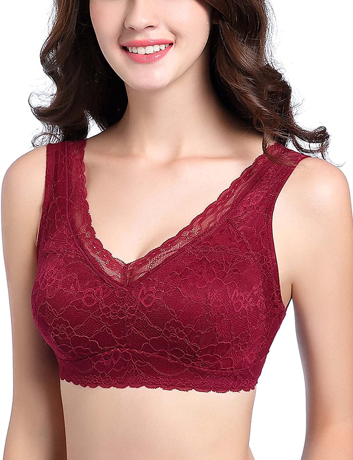Intimate Portal Ange Pocketed Lace Bra - Full Coverage Lightly Padded Wire Free Lipstick / 36A/B