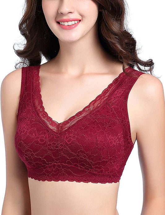 Intimate Portal Ange Pocketed Lace Bra - Full Coverage Lightly Padded Wire Free Lipstick / 36A/B