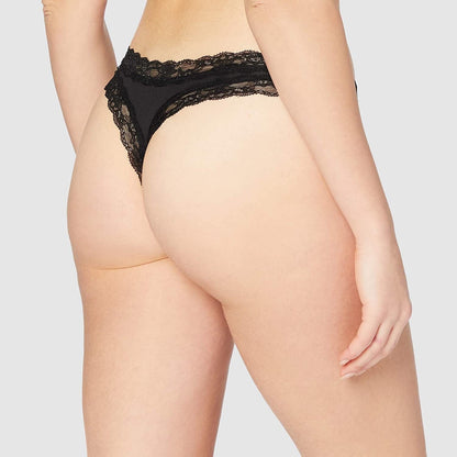 Iris & Lilly Women'S Cotton and Lace Thong Underwear, Pack of 5 Black/Pale Pink/White / X-Large